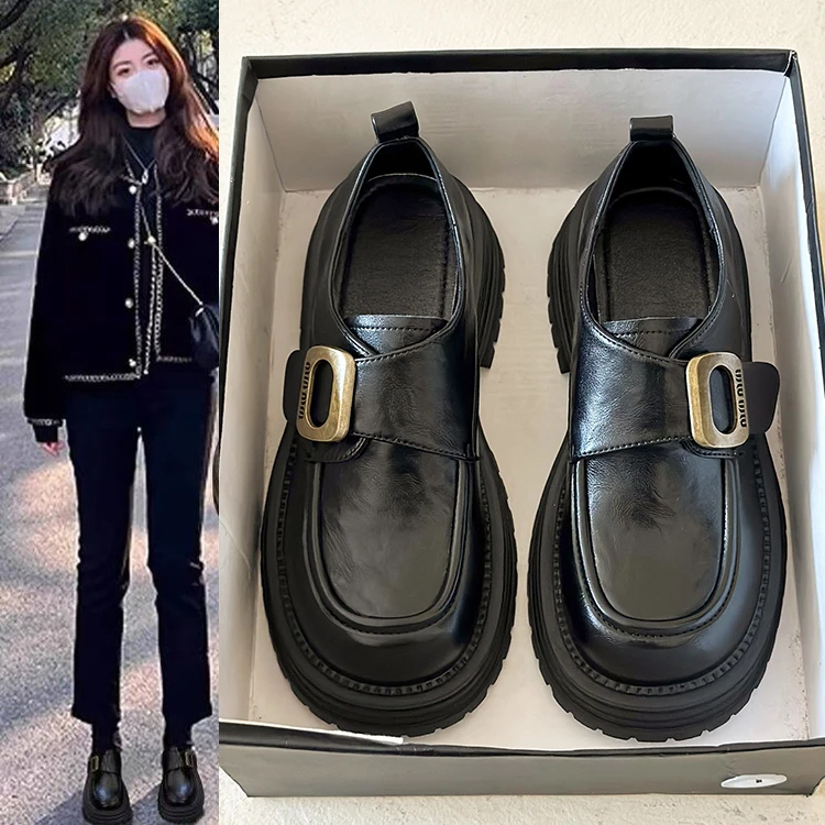 厚底乐福鞋女2025春秋季新款鞋子英伦风黑色小皮鞋单鞋