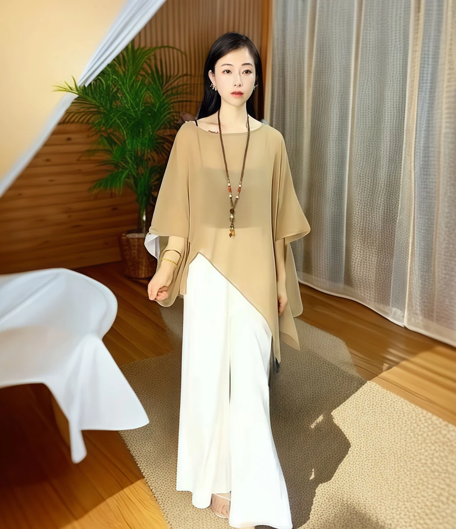 休闲时尚宽松紫色设计师夏季气质百搭轻奢不规则罩衫30002（咖色）