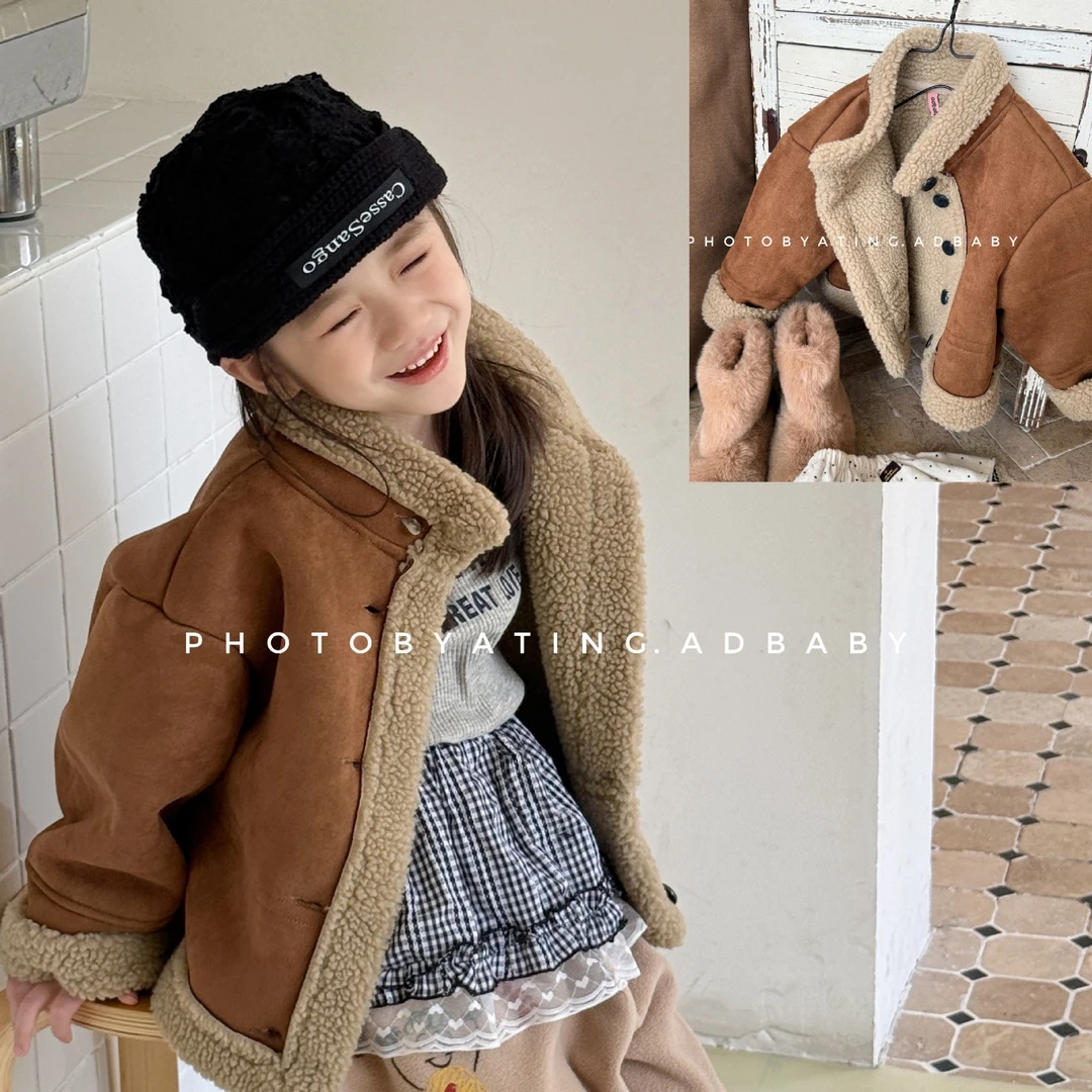 2025童装冬装新款儿童韩版皮毛一体棉衣女童冬款外套棉服