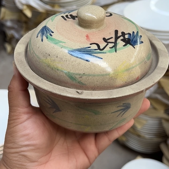 稻谷壳粗瓷砂锅手绘两支