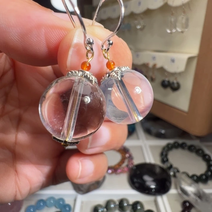 水晶银S925镶嵌耳饰天然白水晶