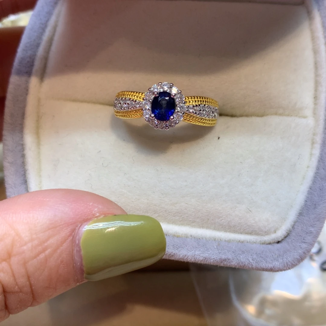 戒指蓝宝石银S925镶嵌