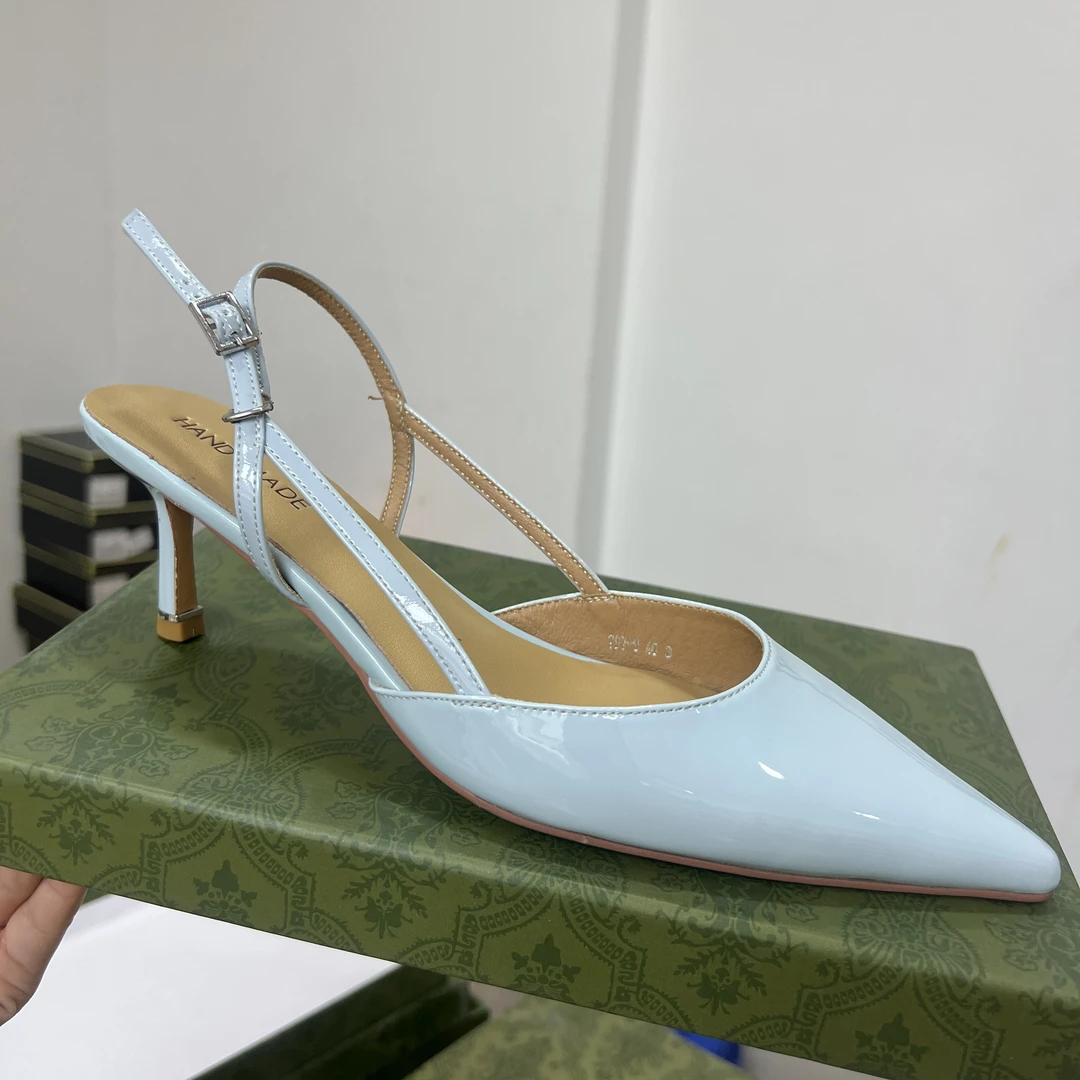 孤品！！！797-9夏季系扣常规尖头胶粘细跟高跟鞋绿色时尚