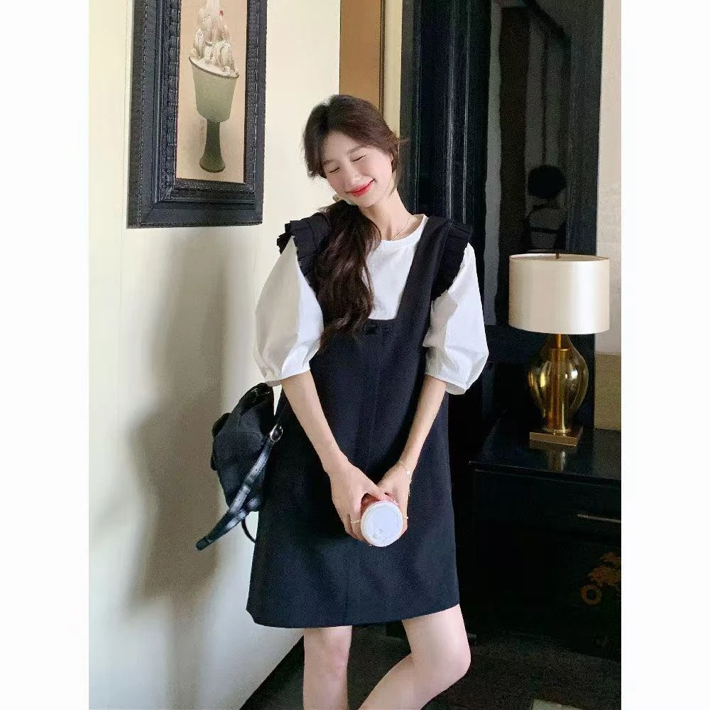 今年流行背带裙套装夏季女2024新款小个子时尚减龄中袖套装裙