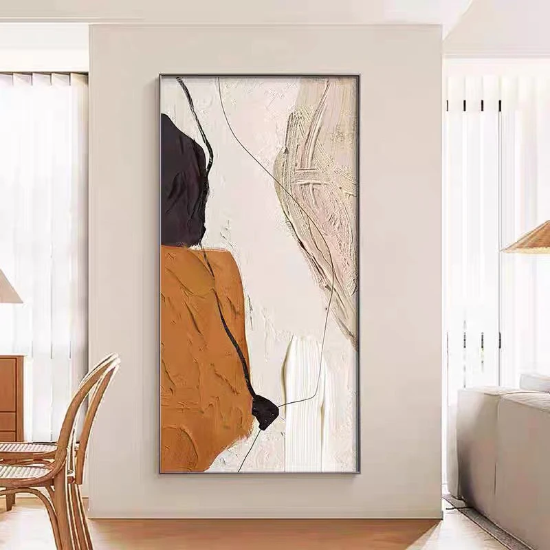 抽象艺术玄关装饰画现代简约壁画一抹橙过道挂画轻奢高级感80160