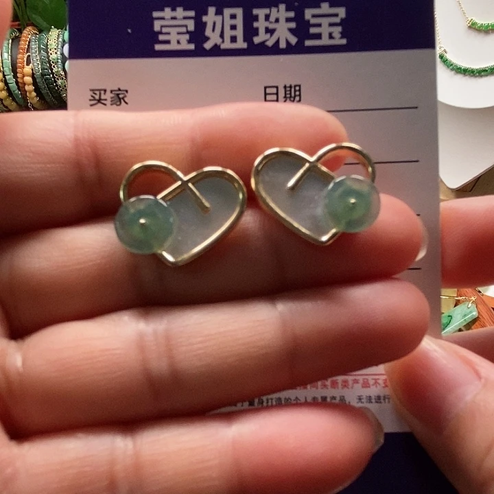 合金翡翠耳饰冰蓝平安扣耳钉
