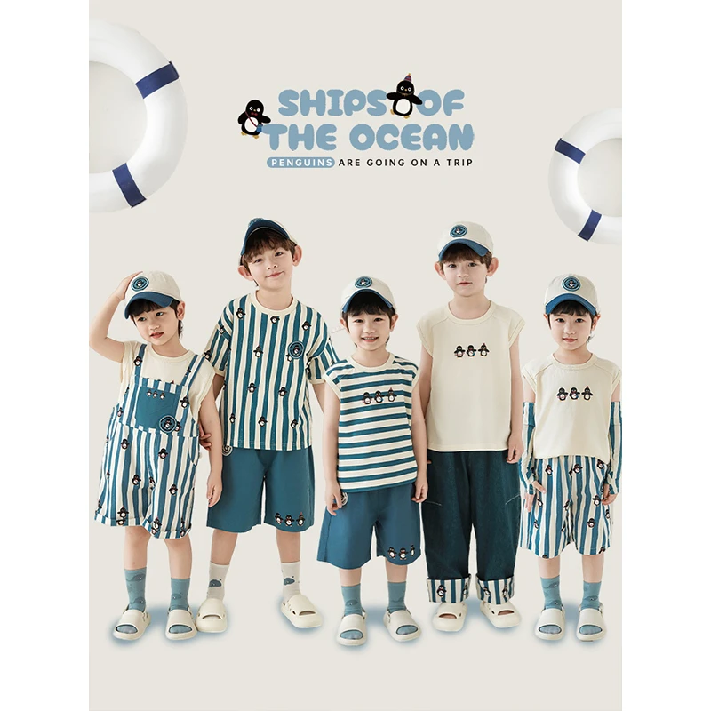 幼悠男童夏季新款卡通企鹅套装时尚帅气儿童森系服装品质潮牌童装