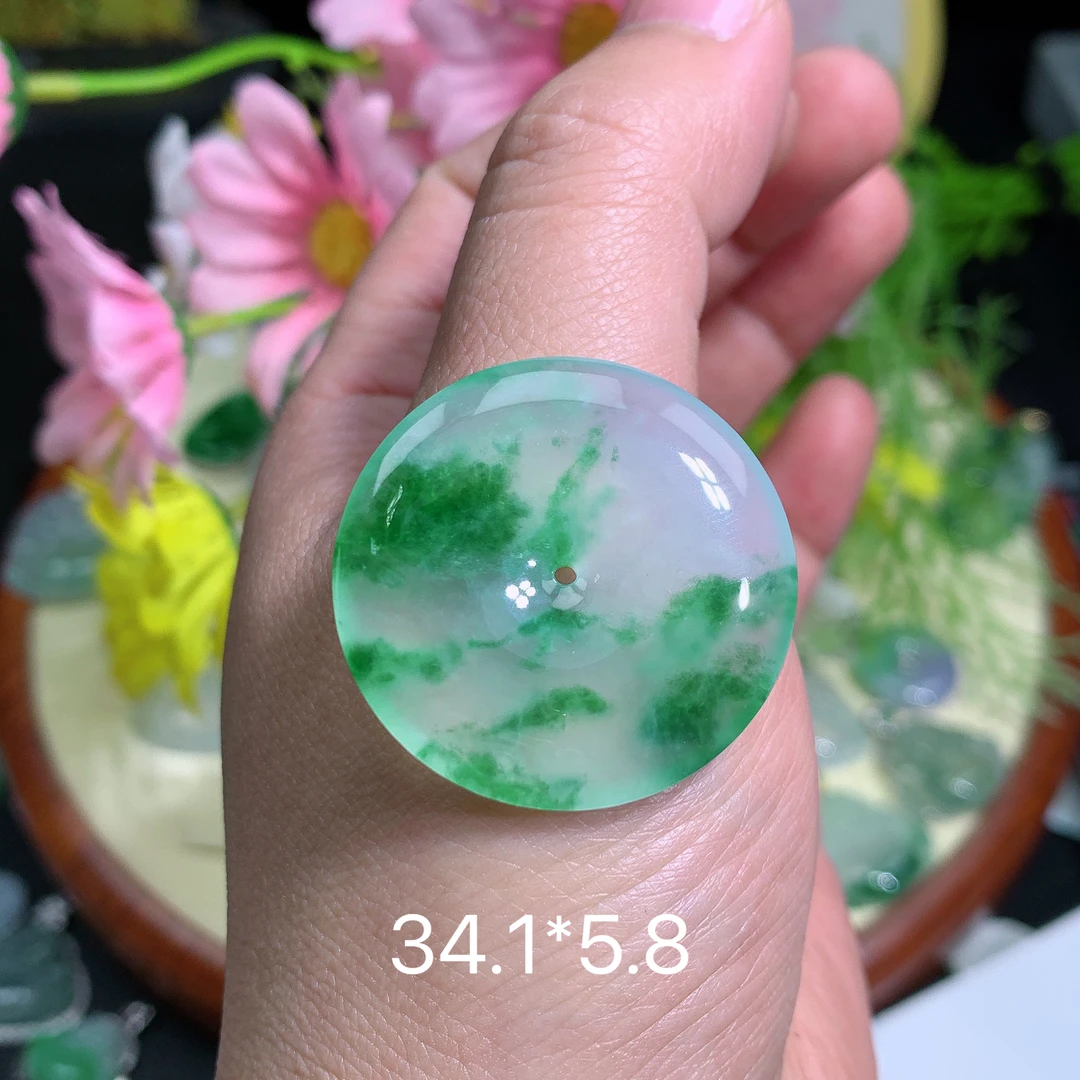 缅甸翡翠A货冰种阳绿平安扣品吊坠挂件水润百搭精冰气质妈妈绿色