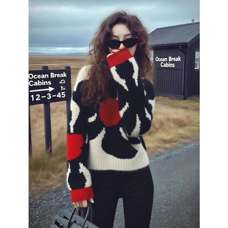 秋季小众不撞款慵懒风法式独特别致绝美高级感超好看花朵厚毛衣女