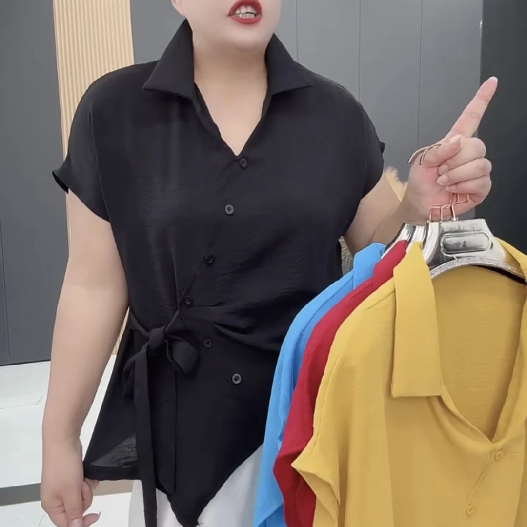 鑫家 7073夏季新款衬衫翻领洋气开衩