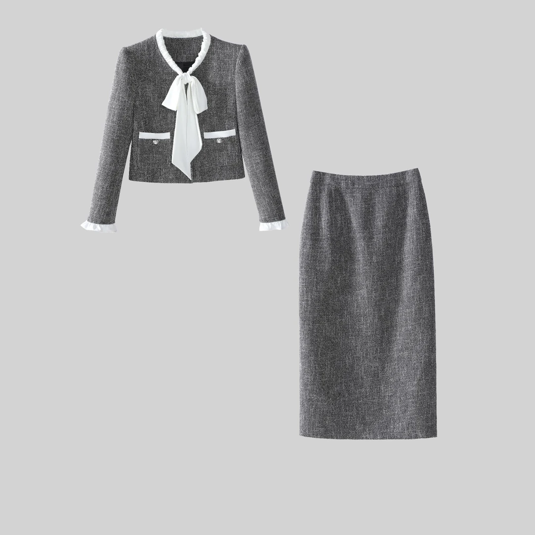 〈纪朵研〉1374街头风时尚短款御姐风法式时尚套装