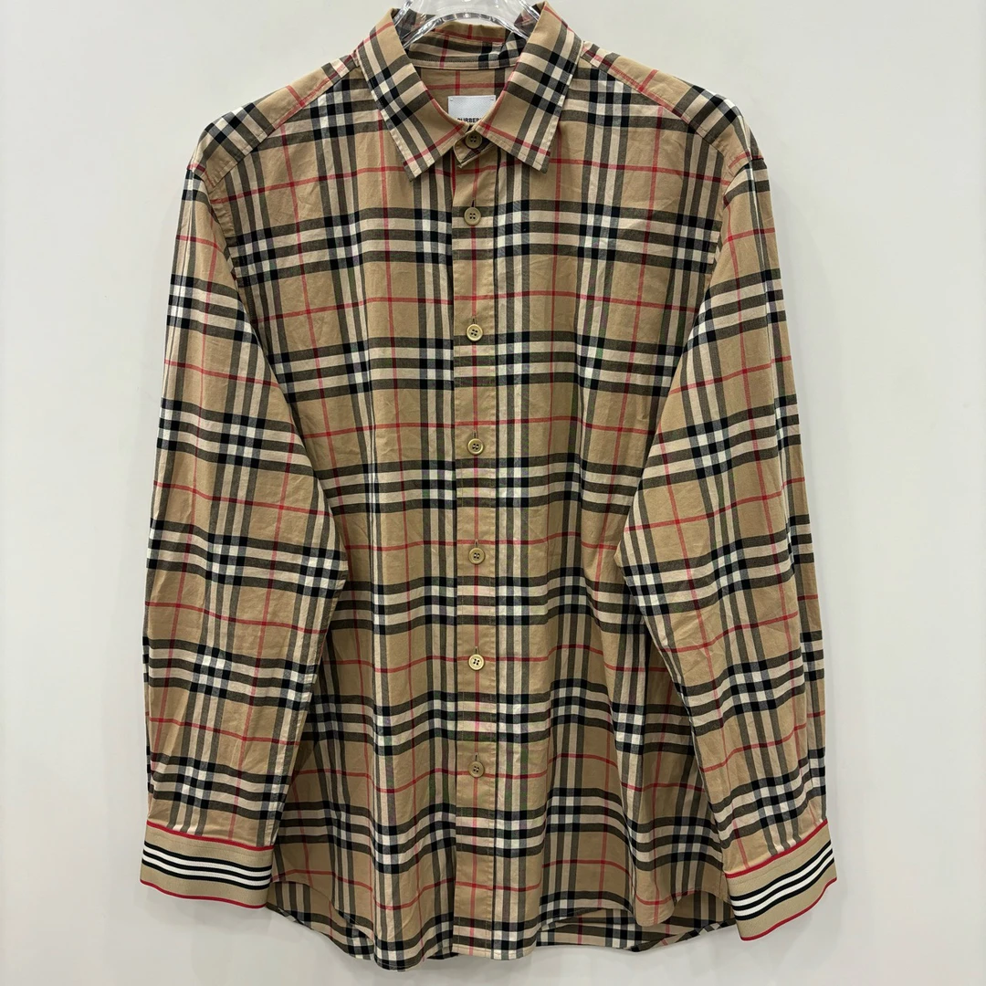 99新 BURBERRY/博柏利 经典格纹棉质翻领长袖衬衫/尺码XXL/7015