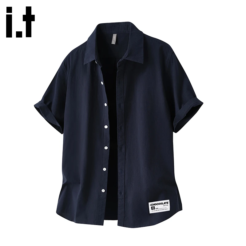 i.t;CHOCOOLATE男士纯棉短袖衬衫2025年新款夏季宽松半袖休闲衬衣