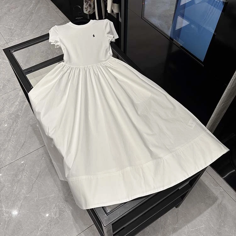 25年夏季新款 法式设计感拼针织简约短袖大摆连衣裙-L25341