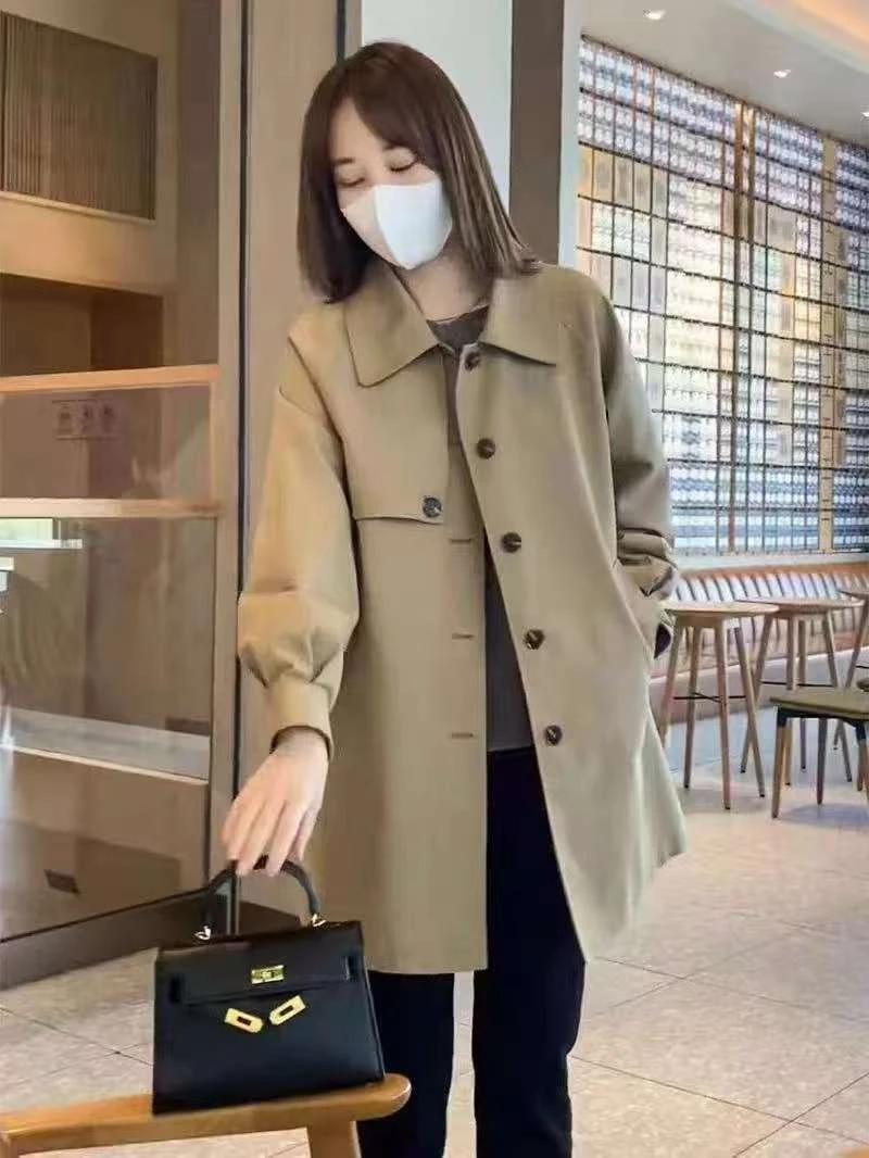 卡其色风衣外套女款春秋2025新款小香风欧货小个子中长款防风上衣
