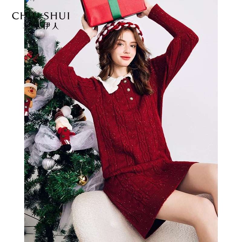 【千颂妮】秋水伊人针织连衣裙女装休闲裙子624112A020228