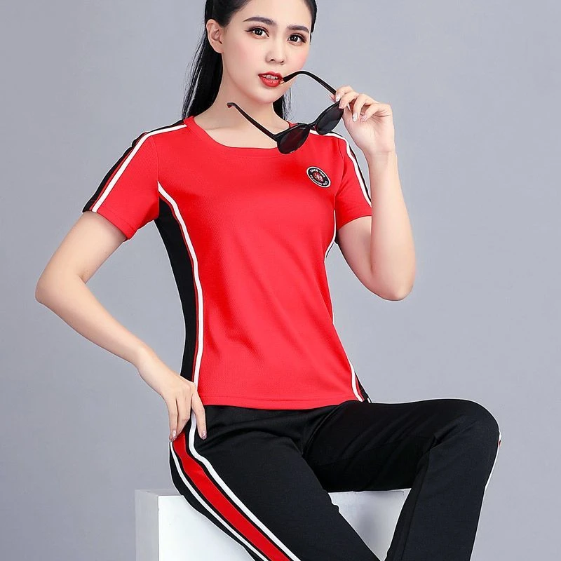 女士显瘦健身时尚休闲夏季团队表演运动服跑步舞服套装2186+3186