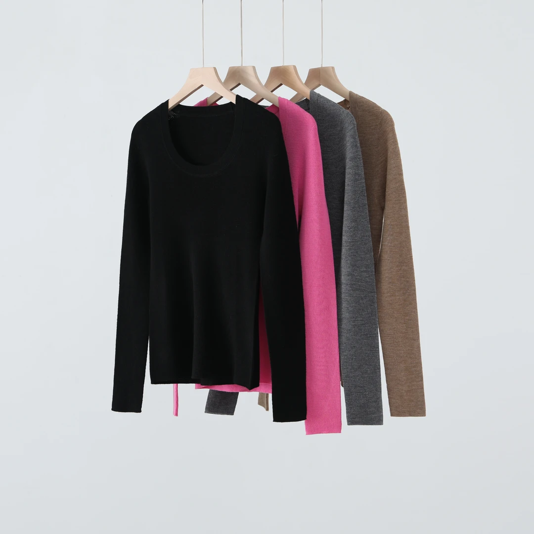 德国扬子纱18针一体无缝大U领修身弹力针织衫23319230