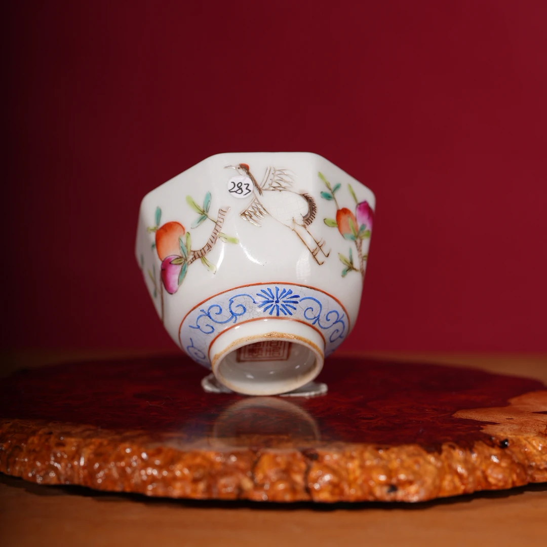 283粉彩八方杯 瓷器收藏  老粉彩杯 老茶杯 品茗 手绘 景德镇