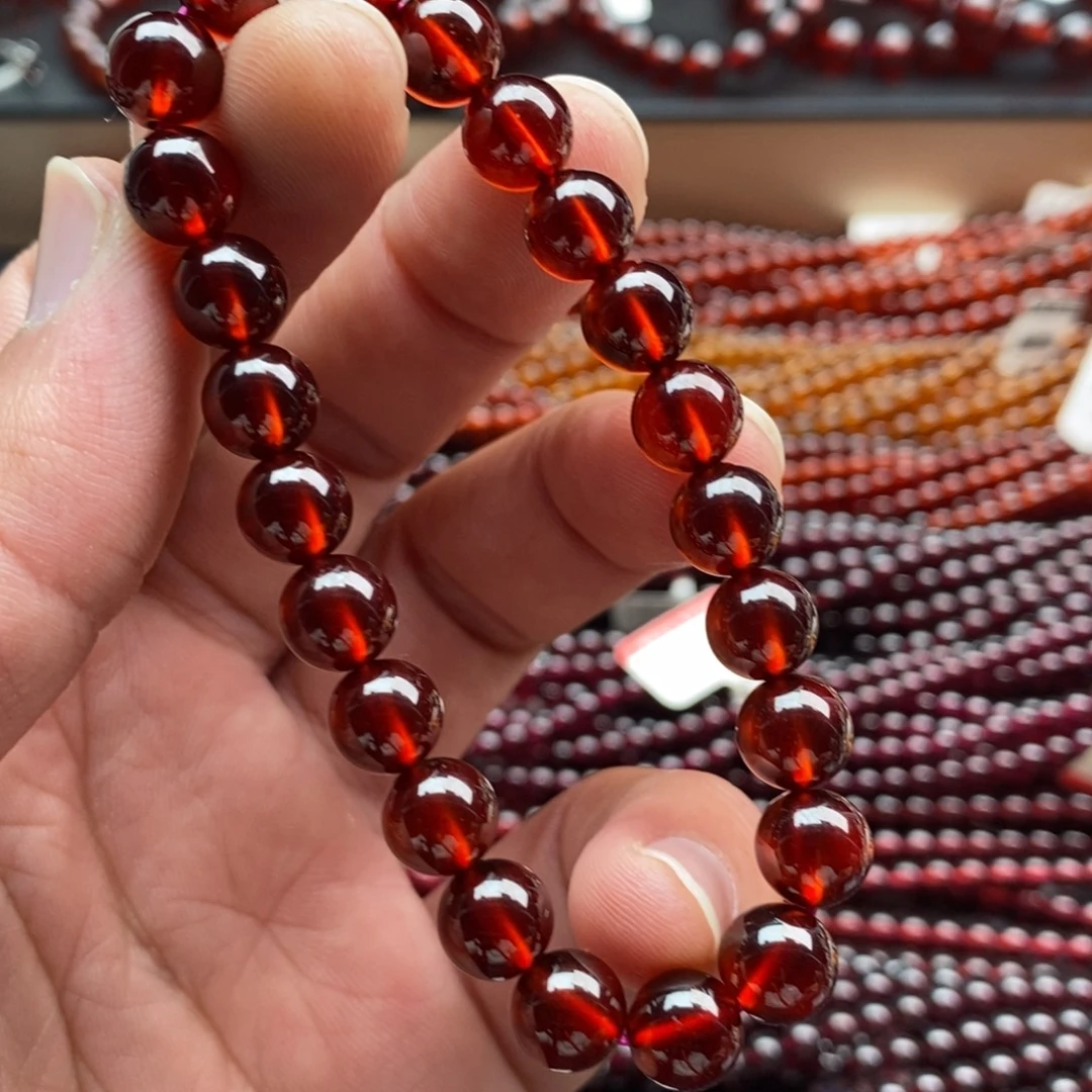 未镶嵌手链石榴石8.3mm全净体橙红色