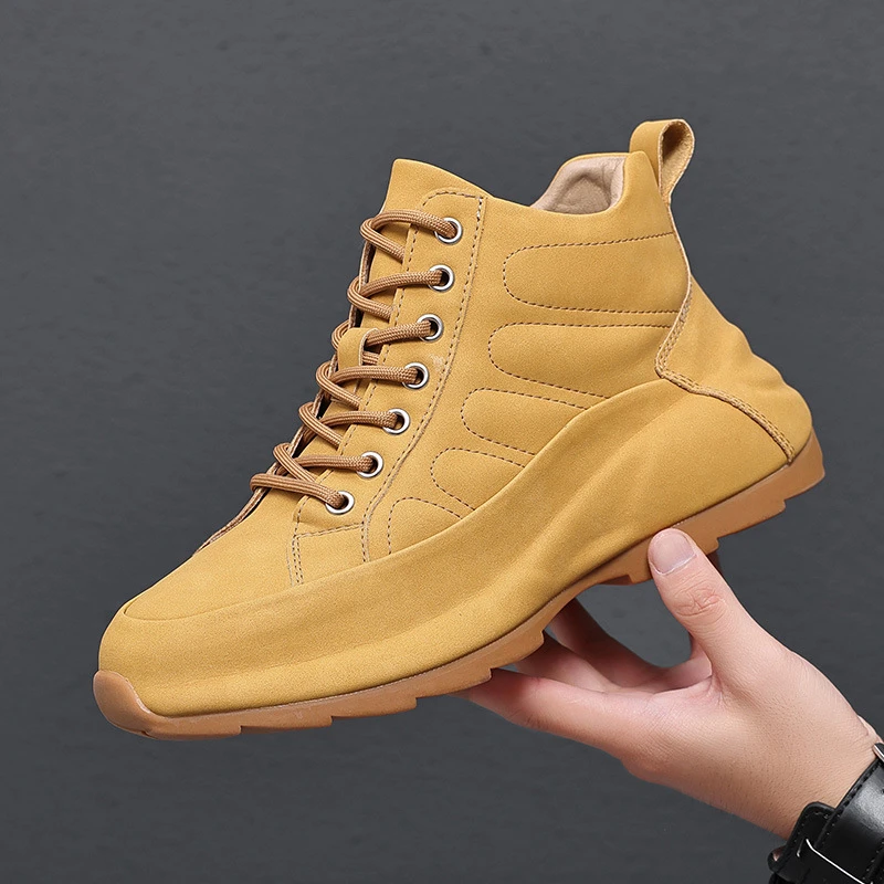 法莎尼亚男鞋真皮马丁靴男士高帮休闲运动鞋加绒增高老爹鞋子