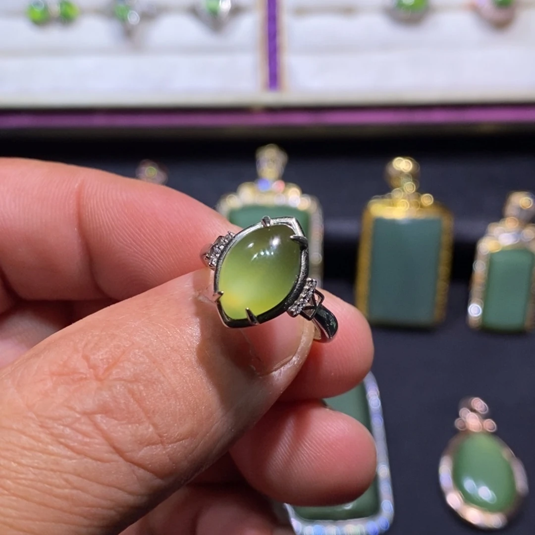 和田玉（碧玉）银S925镶嵌戒指