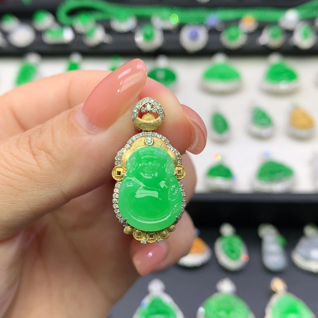 翡翠18K金镶嵌吊坠(不含链)