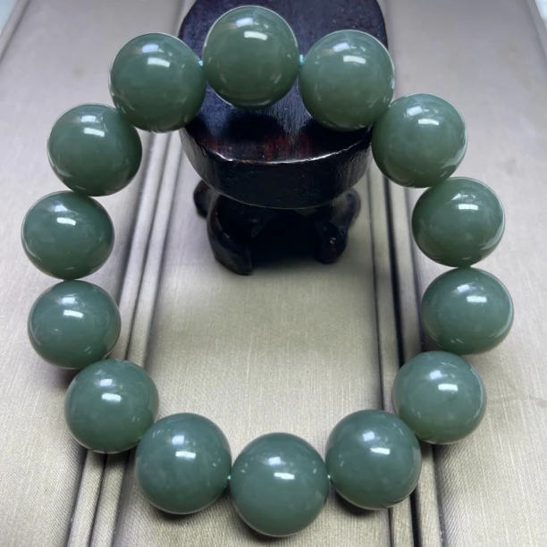 天然和田玉16mm新疆且末蓝圆珠手串油润一物一证