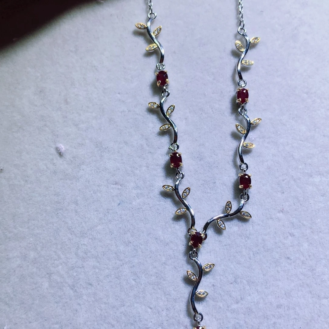 红宝石颈饰银S925镶嵌