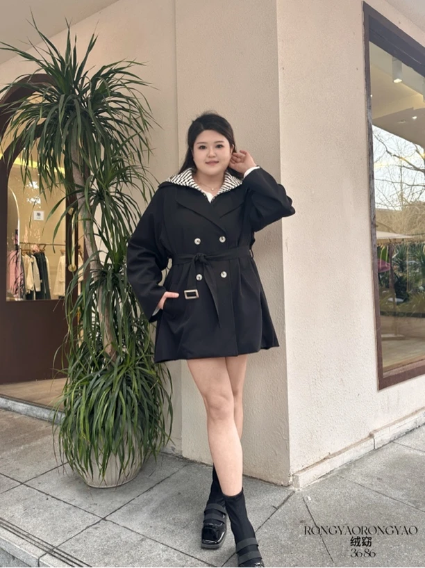 连帽风衣外套女中长款英伦风系带收腰显瘦休闲大衣3686