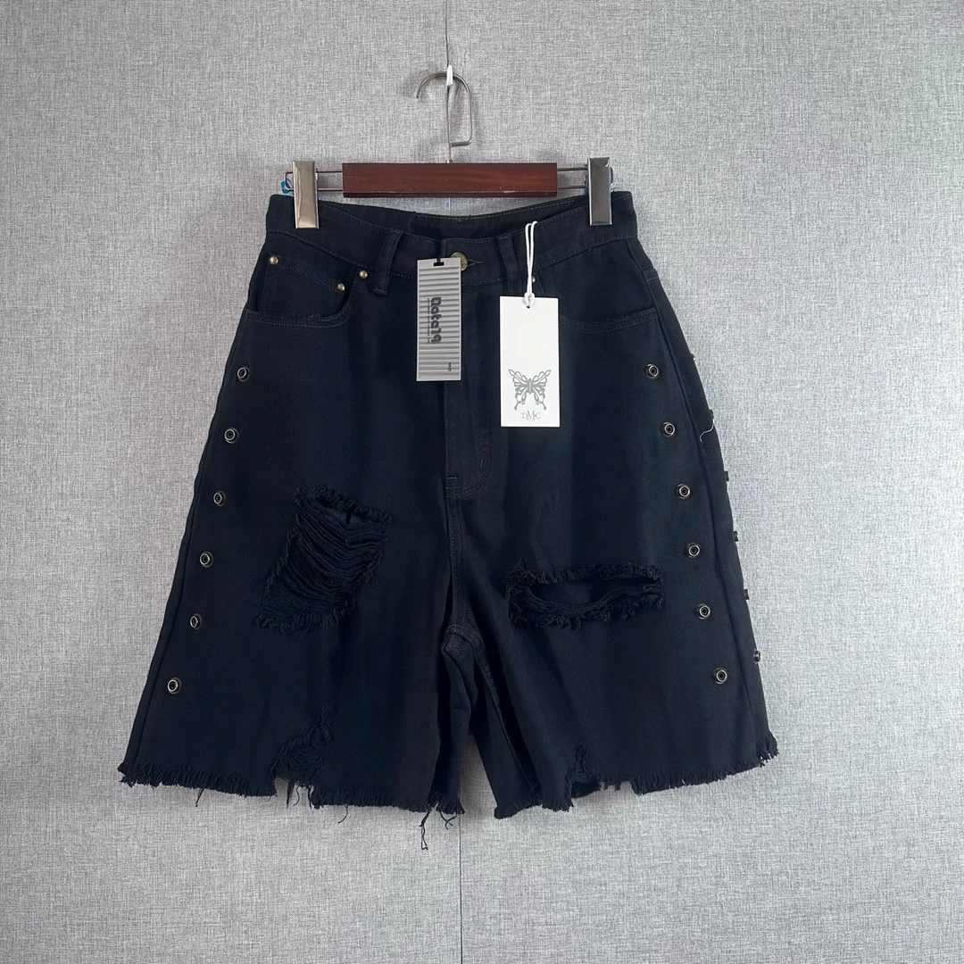 DMC金属重工破洞牛仔短裤 SSBS01