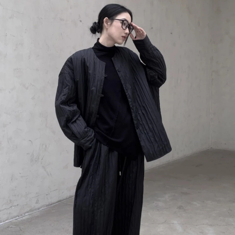 【运补5】秋冬轻国风夹棉保暖外套女宽松长袖衬衫圆领上衣薄棉服