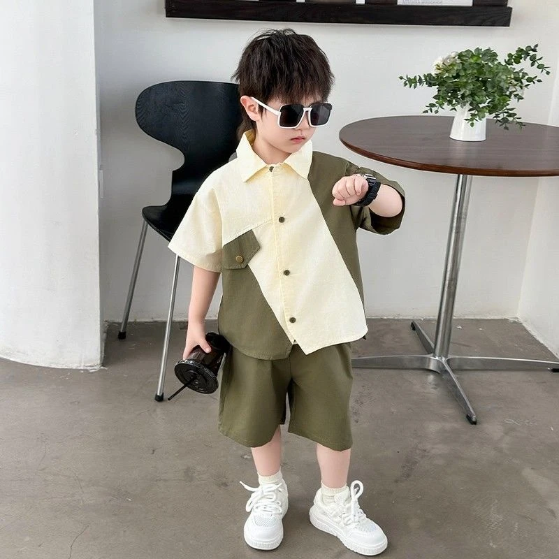 男童夏装短袖套装新款汉服童装儿童衬衫洋气男宝宝夏季炸街两件套