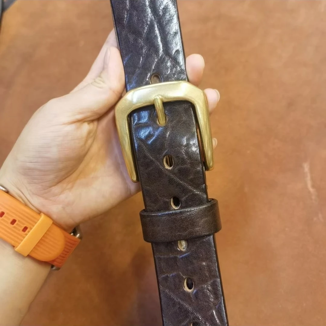 牛皮男士复古铜扣皮带商务休闲简约百搭休闲150-180