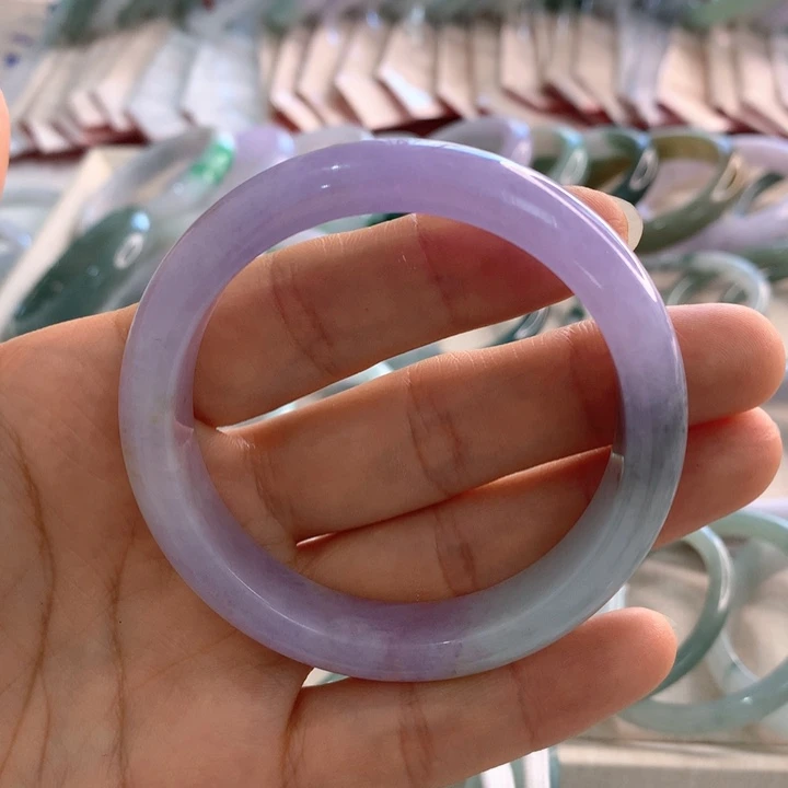 翡翠未镶嵌手镯妖紫色53.5