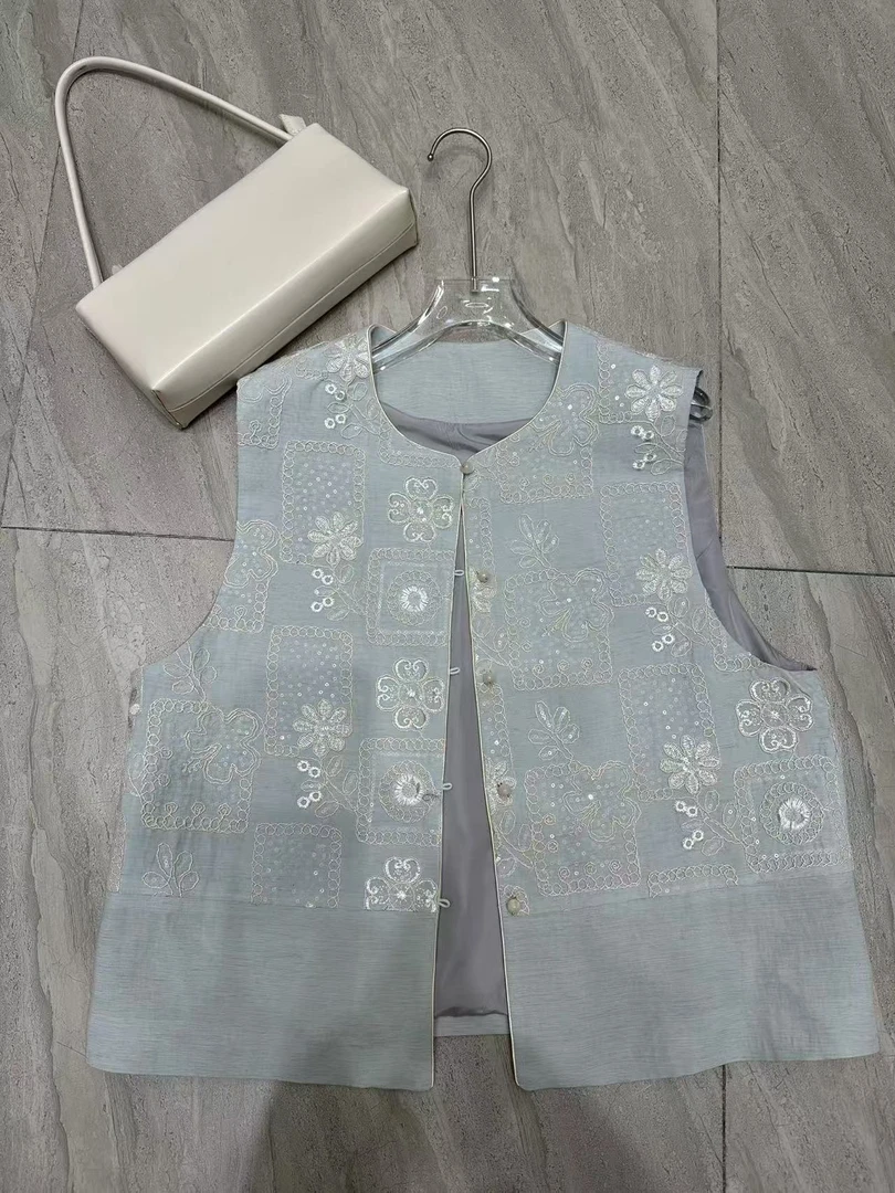 刺绣传统中国风马甲开衫春季马夹时尚套装流苏针织绣花女装