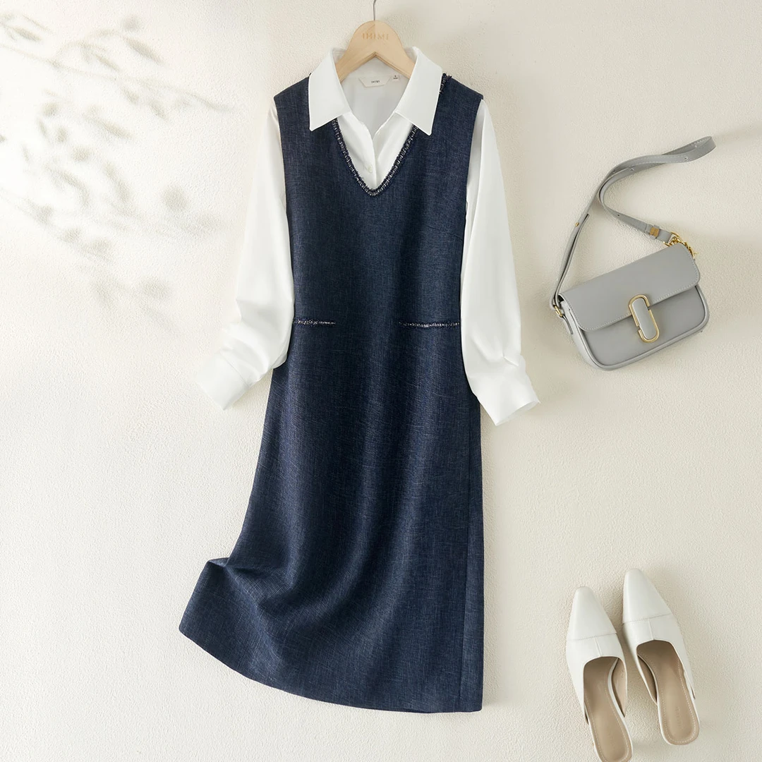 IHIMI/海谧V领小香风气质知性套装2025秋季新款休闲气质女装0044