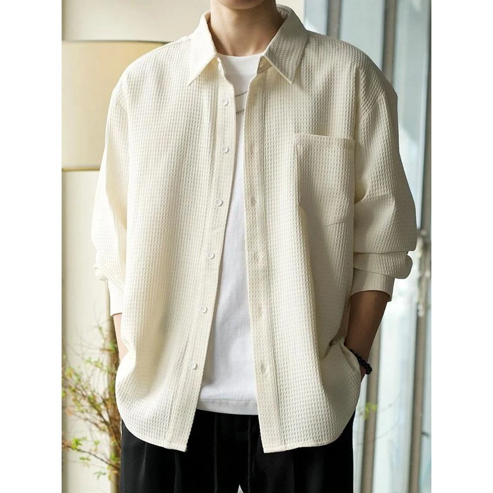 【澳门专柜正品】华夫格翻领夹克男士外套春秋季韩版帅气高级感休