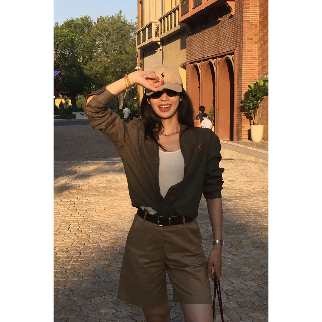 Yihouse【绿野】亚麻衬衫慵懒风宽松衬衫女设计感小众内搭衬衣Y8428