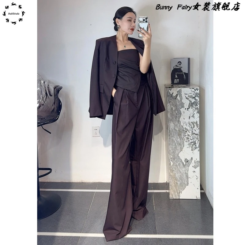 高个子装女神御姐范气质套装2025早春新款高级感西装阔腿裤三件套