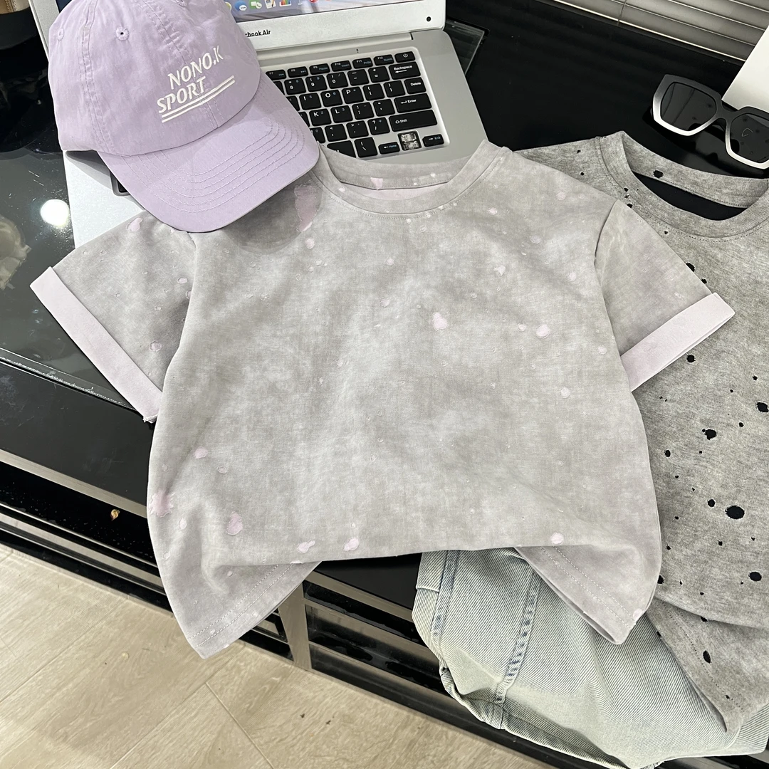 2025年夏季新款儿童短袖休闲百搭宽松时尚洋气80064紫色短袖