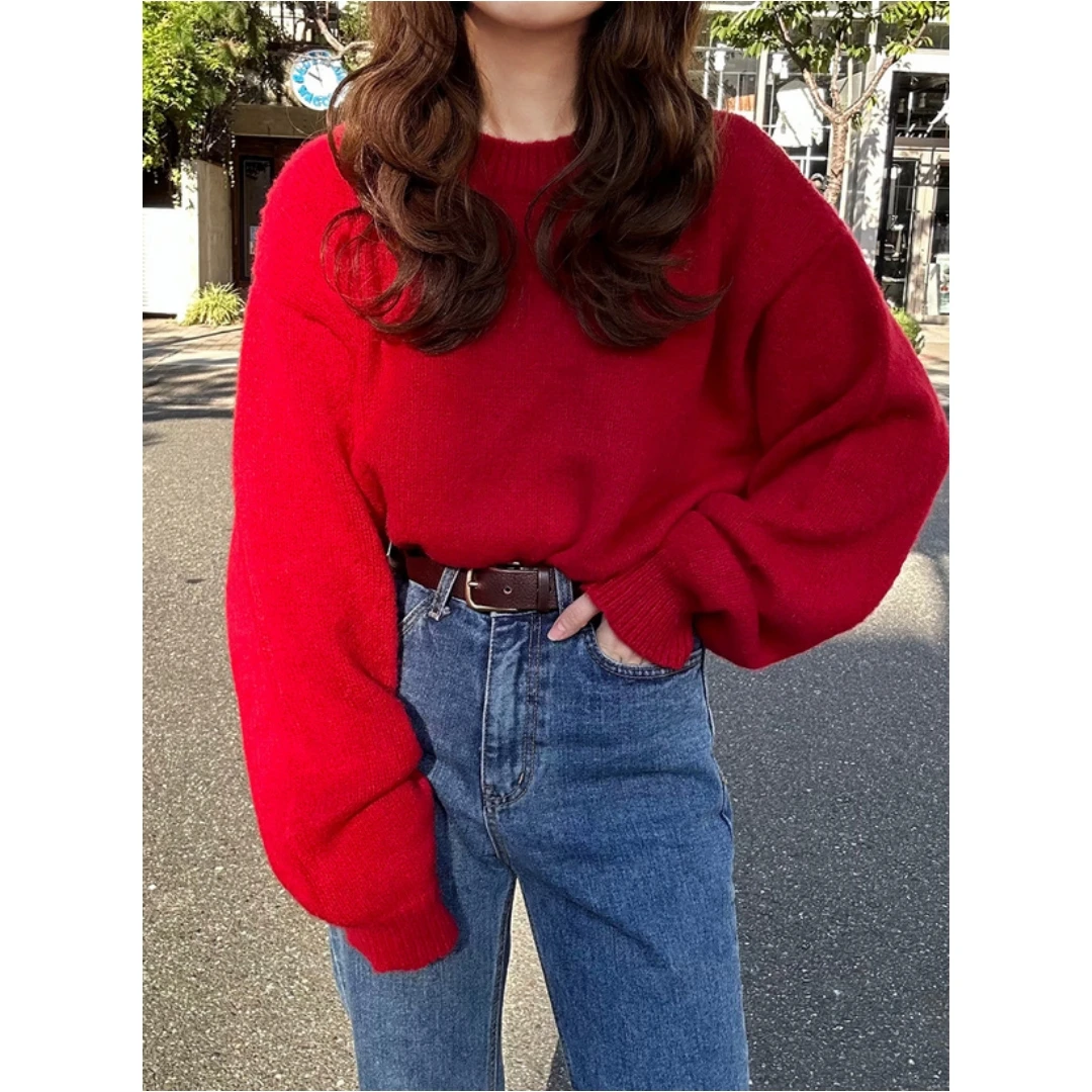 【TaKuMi】日系品牌 G 秋季新款 时尚宽松纯色马海毛套头针织毛衣