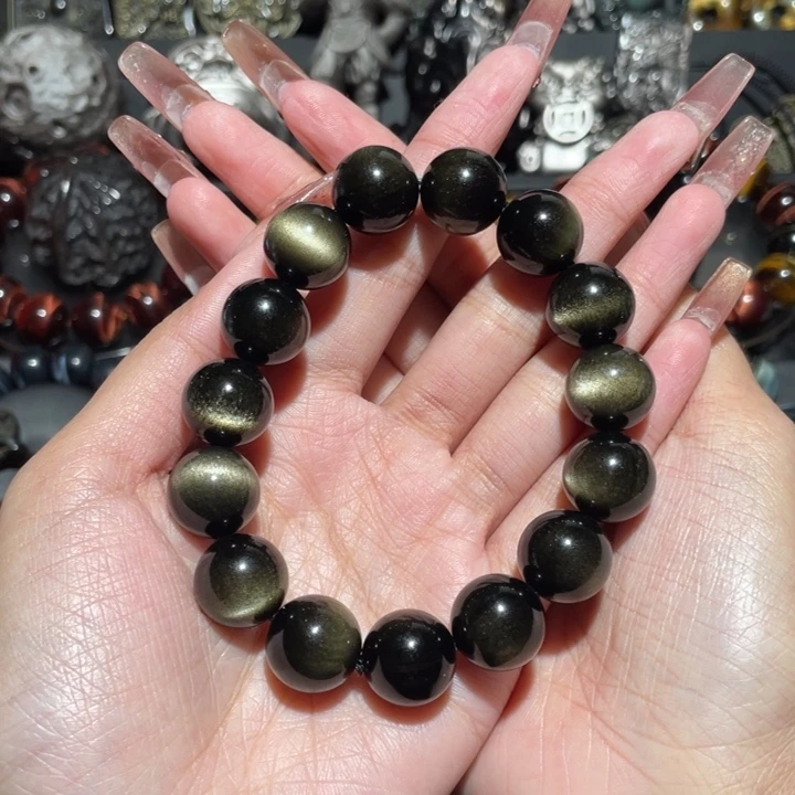 黑曜岩手串未镶嵌榴***葱