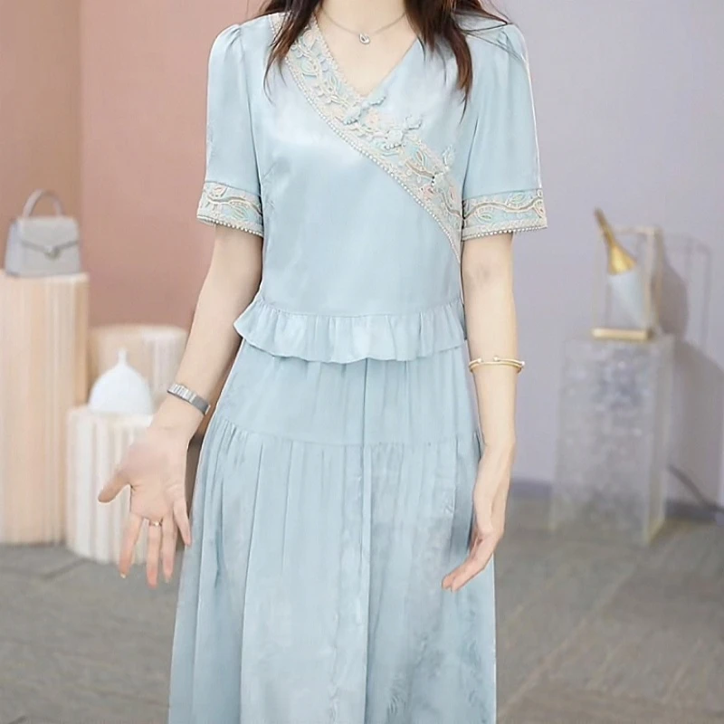 2025夏季新款时尚精致收腰显瘦优雅洋气百搭减龄休闲假两件连衣裙