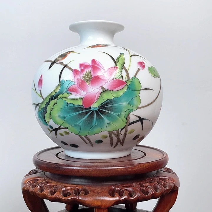 摆件荷花花鸟石榴瓶