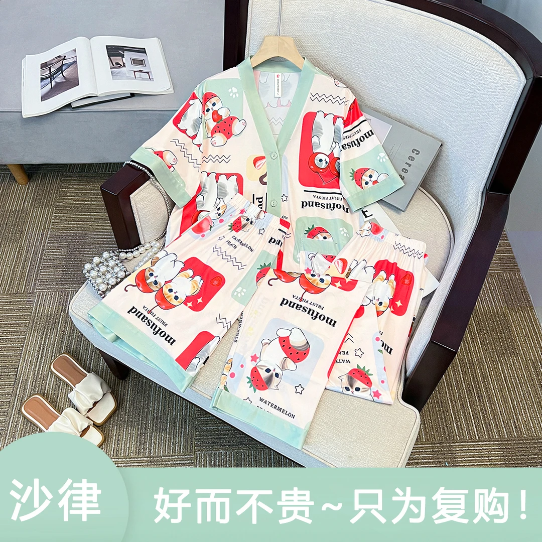 【凉爽萌喵派】2025夏季减龄卡通休闲睡衣+弹力氨纶家居服女82316