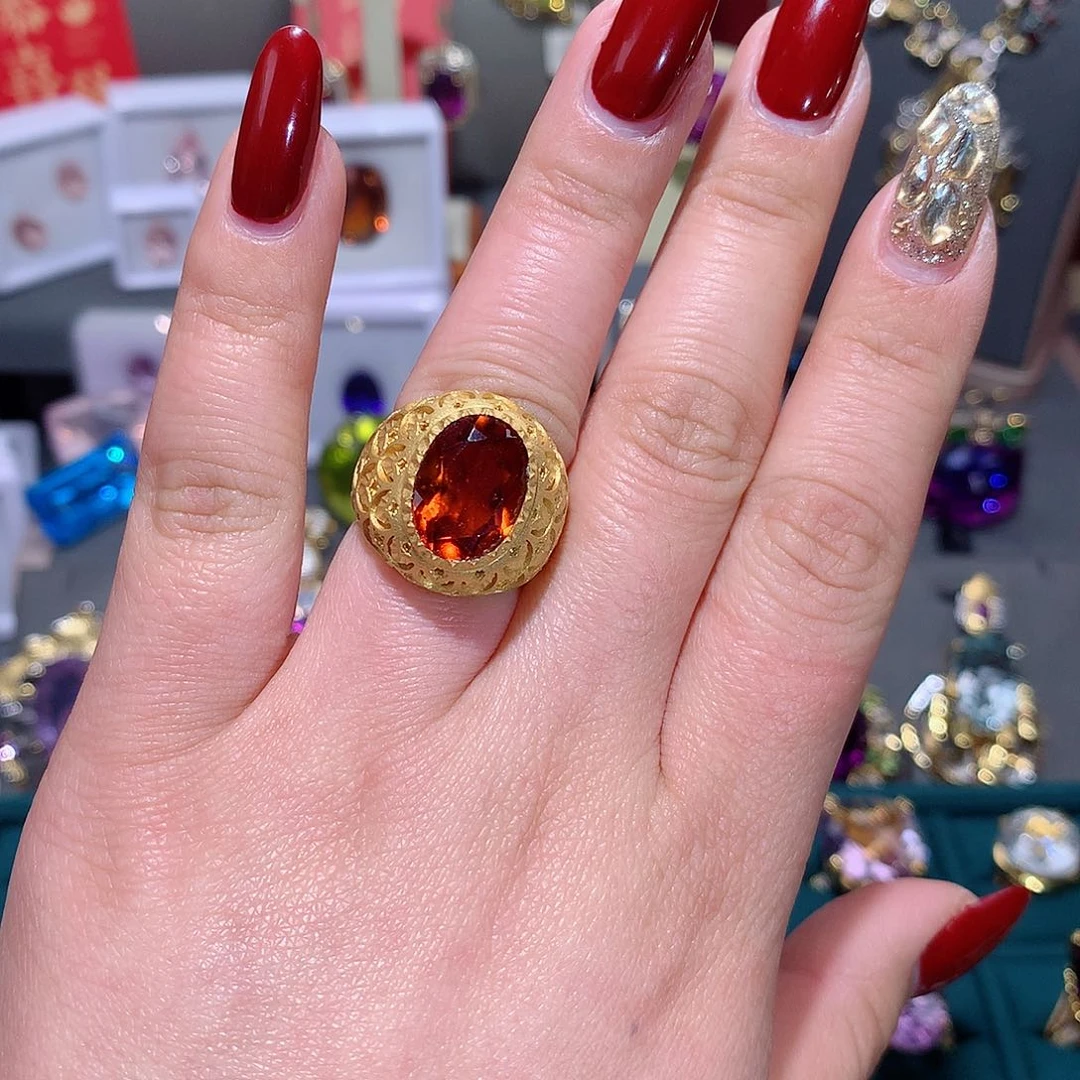 石榴石戒指9K金镶嵌戒指