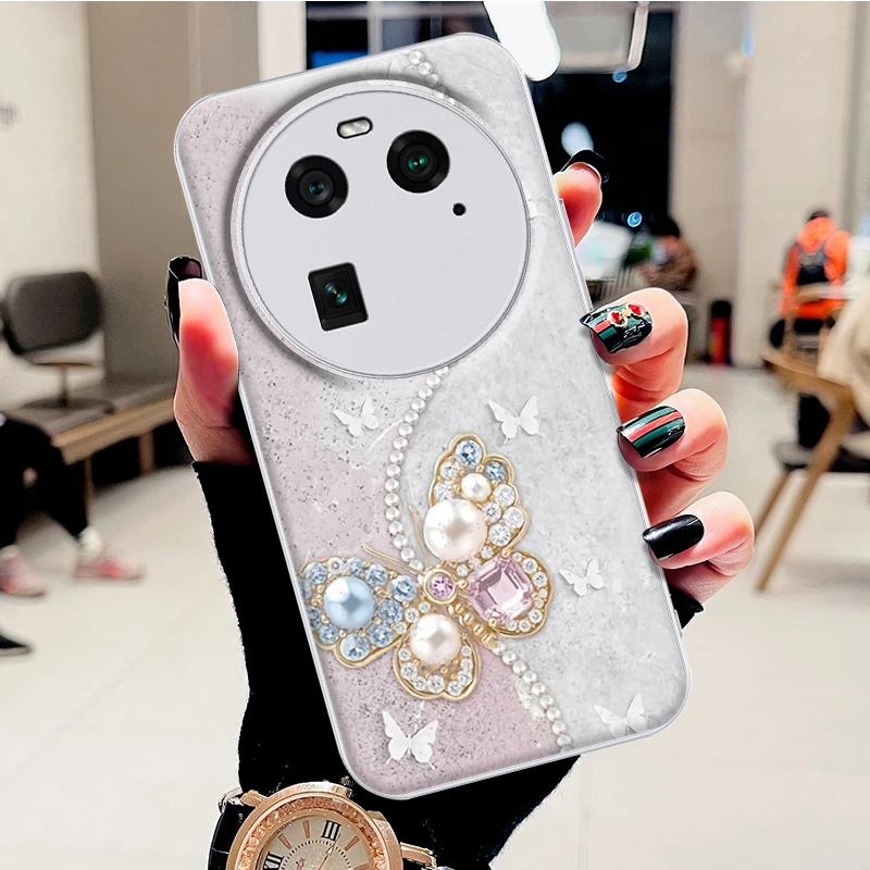 适用OPPOFindX6水凝壳FindX6Pro手机壳钻石蝴蝶时尚潮防摔保护套
