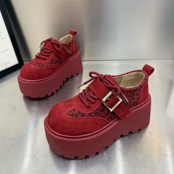 浩563-3新款厚底豹纹反毛皮时尚百搭乐福鞋增高舒适底厚8公分