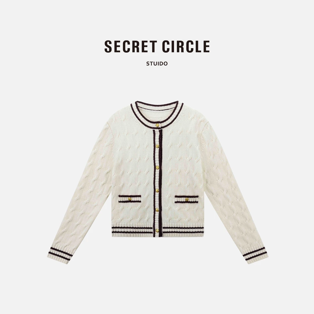 SECRET CIRCLE·秘社 绵羊毛山羊绒撞色圆领长袖针织开衫C1473